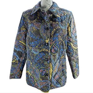 Jones New York Multicolor Button Front Collared Quilted Paisley‎ Jacket NWOT M